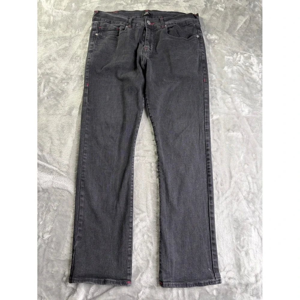 True Religion Ricky Men's Jeans Size 36 Black Red Contrast Stitching
